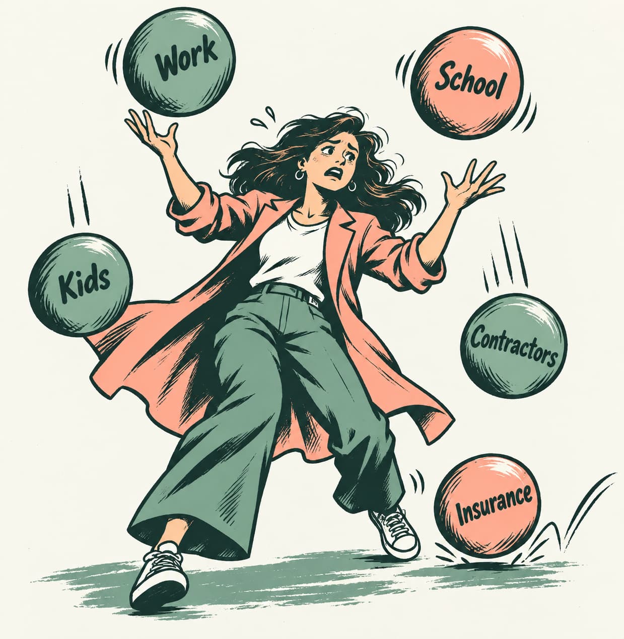 A woman dropping the balls she was juggling